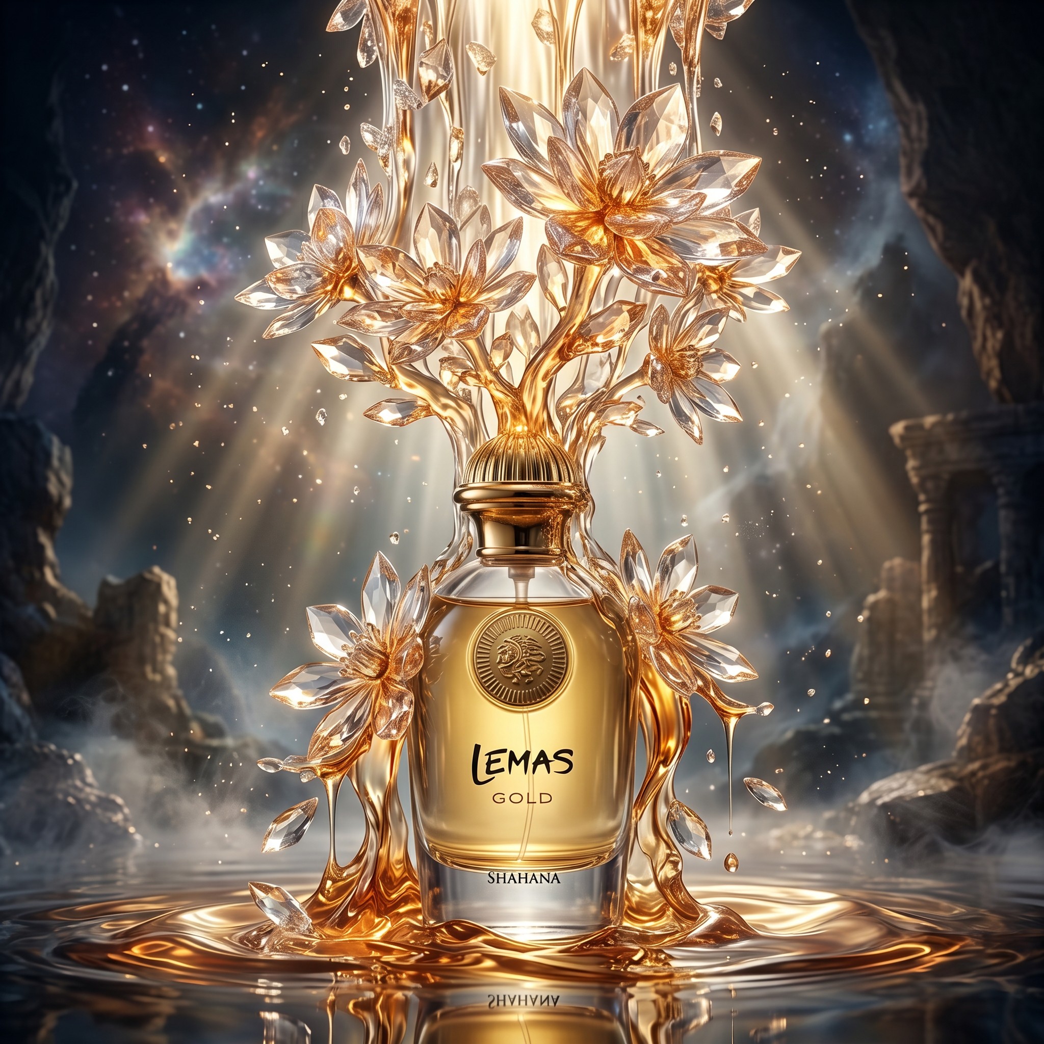 the perfume bottle is seamlessly