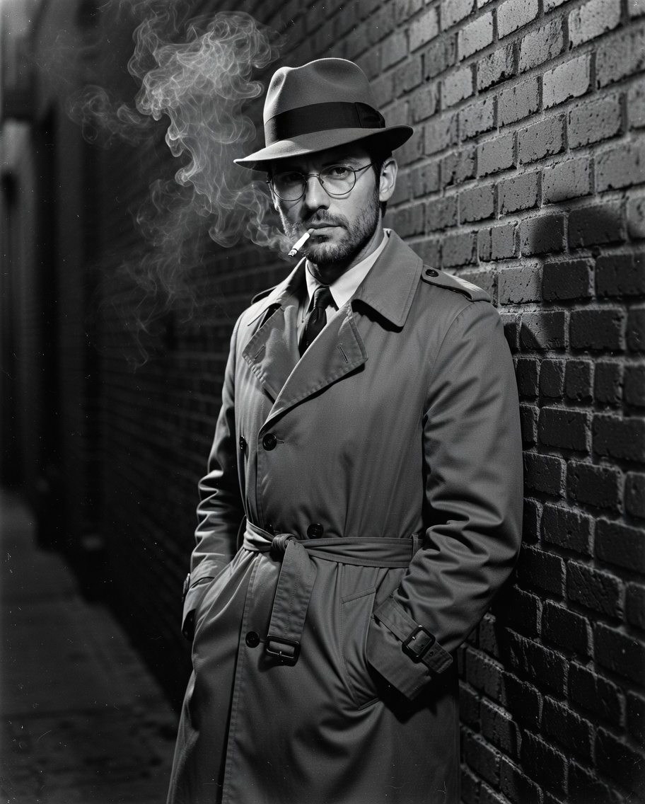 وێنەی خۆت ئەپلۆد بکە A classic 1940s film noir style portrait